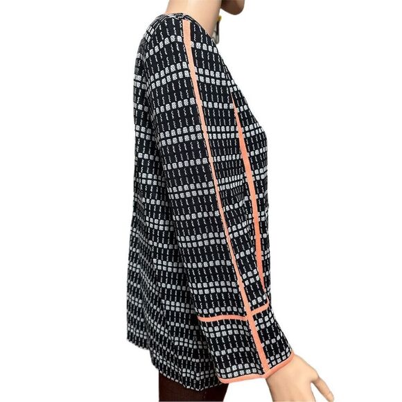 Misook Womens Cardigan L Open Front Jacket Black White Coral Trim Knit - Picture 4 of 8